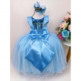 Vestido Infantil Azul Damas de Honra Cinto Strass e Pérola