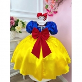 Vestido Infantil Branca de Neve Amarelo C/ Aplique Laço