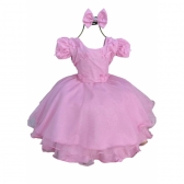 Vestido Infantil Aurora Rosa C/ Borboletas Laço e Glitter