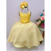 Vestido Infantil Amarelo Bolinhas Aplique Festa Strass Luxo