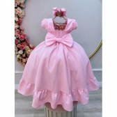 Vestido Infantil Rosa Bebê Maquinetado Luxo Damas Longo