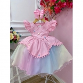 Vestido Infantil Rosa Circo Chuva de Amor Colorido
