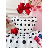 Vestido Infantil Lady Bug Branco e Preto Floral Vermelho