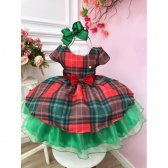 Vestido Infantil Vermelho Xadrez Colorido Natal Festas