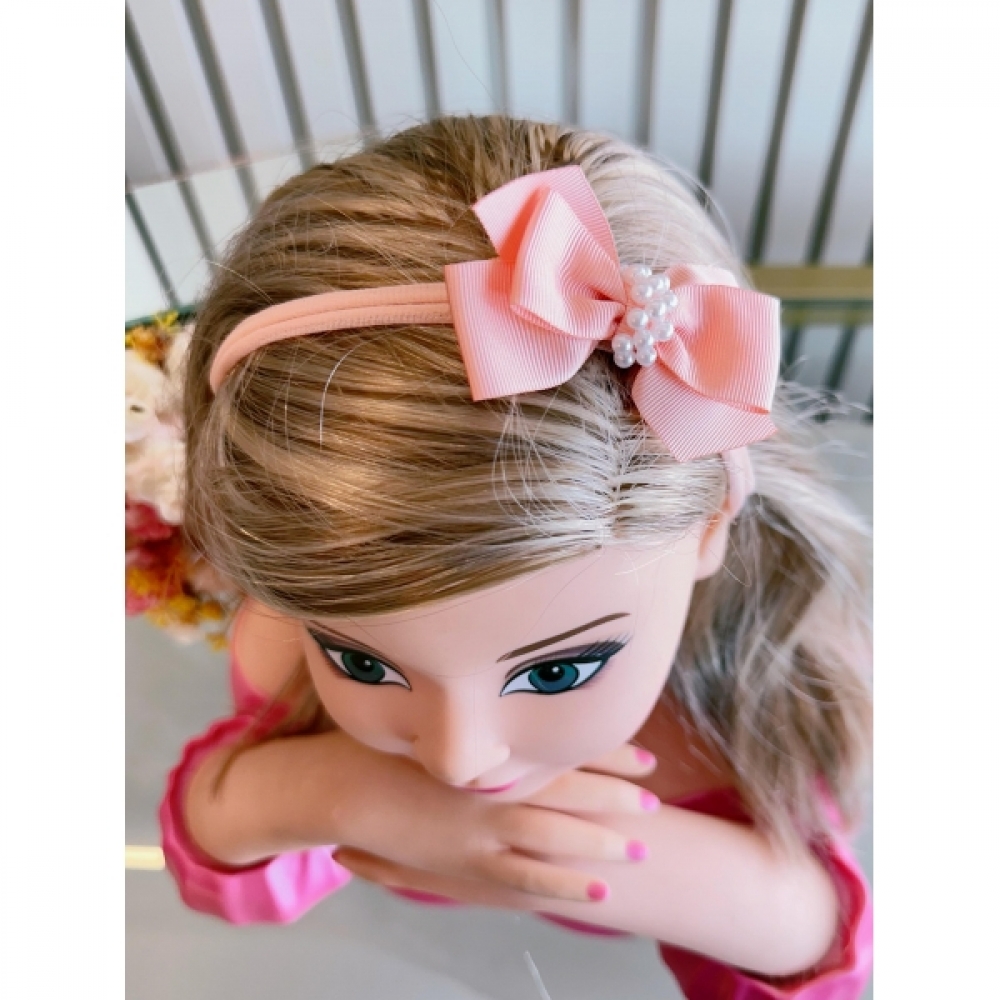 Faixinha de Cabelo Bebê Com Pérolas Fofura Várias Cores - Pêssego
