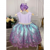 Vestido Infantil Ariel Princesa C/ Renda e Cinto de Pérolas