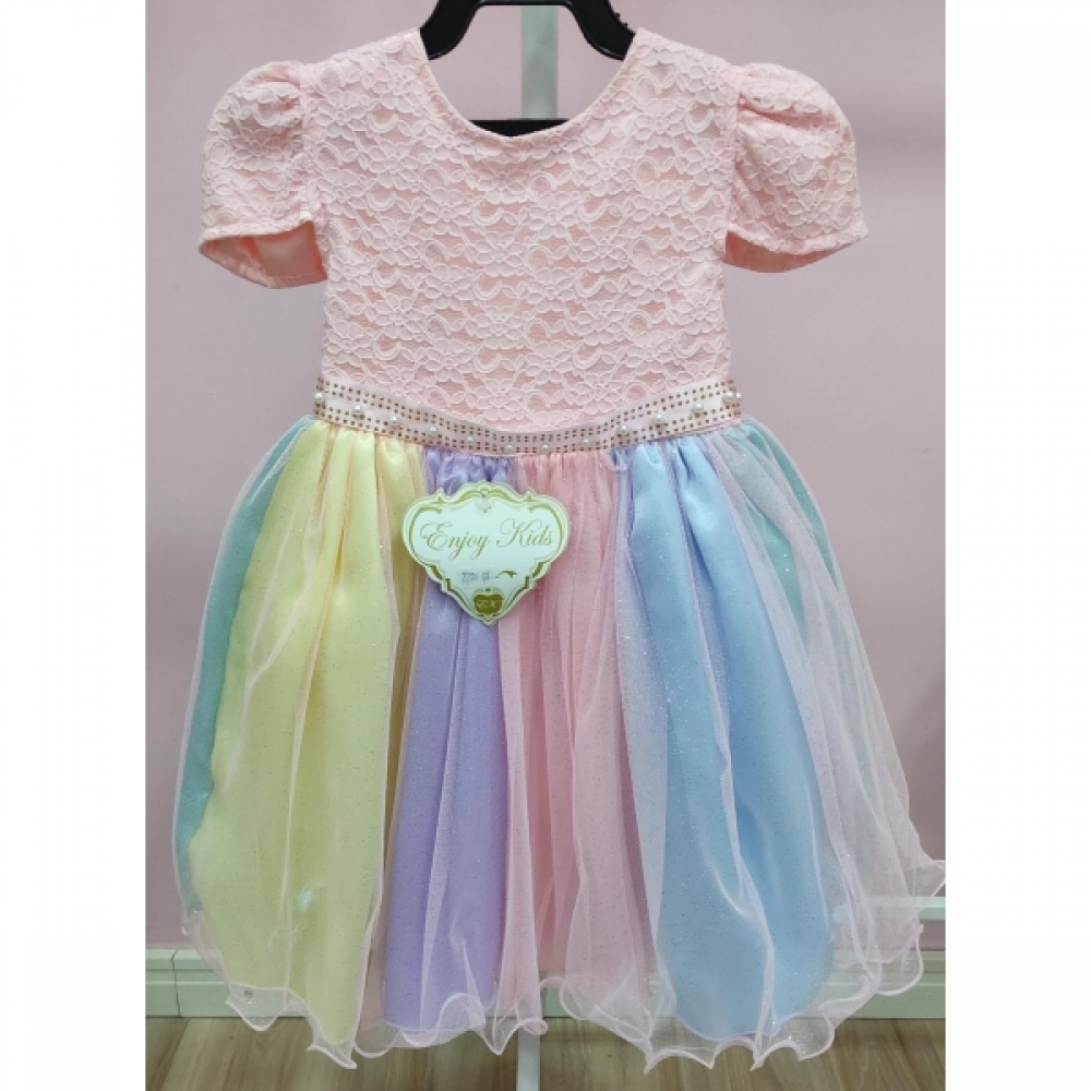 Vestido Infantil Unicórnio Chuva de Amor Arco Iris Luxo Festa