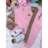 Conjunto de Moletom C/ Zíper e Pelúcia Blusa e Calça Rosa