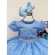 Vestido Infantil Azul C/ Busto e Cinto de Strass Bolinhas