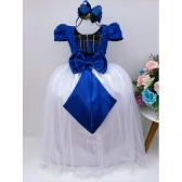 Vestido Infantil Azul Royal e Branco Damas Honra e Casamento