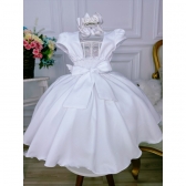Vestido Infantil Branco C/ Aplique de Borboletas Pérolas