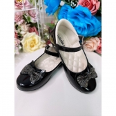 Sapatinho Preto Verniz Com Lacinho Strass Luxo