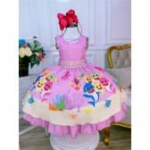 Vestido Infantil Rosa Cinto Pérolas e Strass Luxo