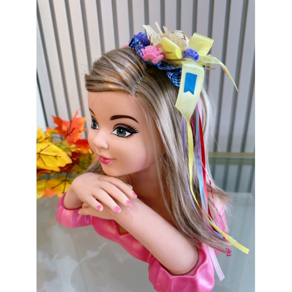 Tiara Infantil Junina C/ Florzinhas e Fitas de Cetim Colorida