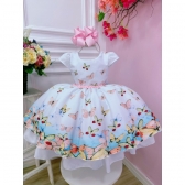 Vestido Infantil Branco Jardim das Borboletas Peito Strass - Branco