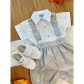 Conjunto Social Bebê C/ Camisa Short Gravata e Susp. Cinza - Cinza