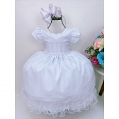 Vestido Infantil Branco Com Cinto de Pérolas Luxo