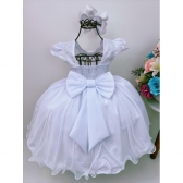 Vestido Infantil Branco C/ Renda Luxo C/ Aplique Flores